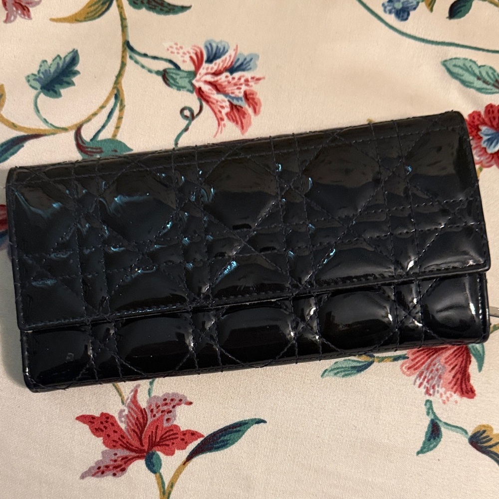 Dior Black Patent Quilted Long Wallet